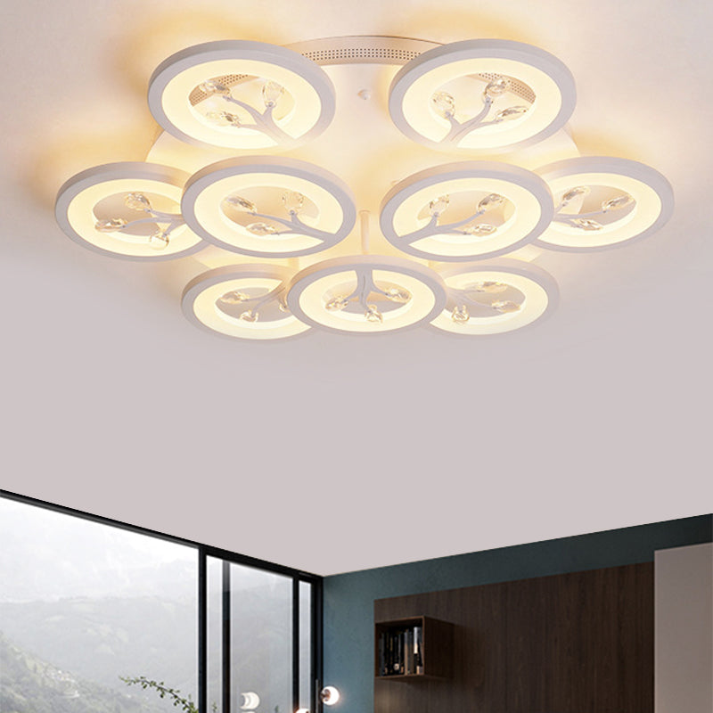 Acrylic Tree Flush Mount Ceiling Light Modern LED 3/6/9-Light Ceiling Lighting Fixture with Crystal Accents in Warm/White/Natural Light Clearhalo 'Ceiling Lights' 'Close To Ceiling Lights' 'Close to ceiling' 'Semi-flushmount' Lighting' 1401830