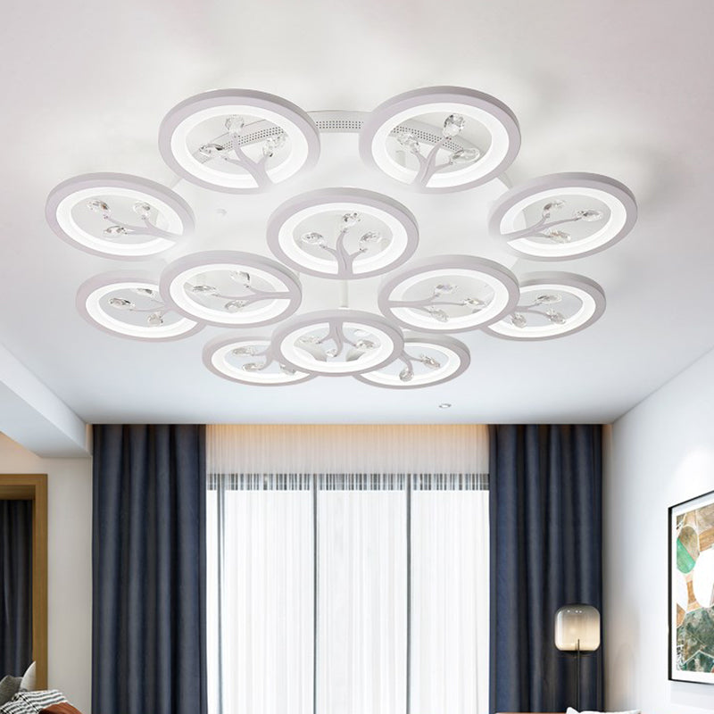 Acrylic Tree Flush Mount Ceiling Light Modern LED 3/6/9-Light Ceiling Lighting Fixture with Crystal Accents in Warm/White/Natural Light 12 White Clearhalo 'Ceiling Lights' 'Close To Ceiling Lights' 'Close to ceiling' 'Semi-flushmount' Lighting' 1401833