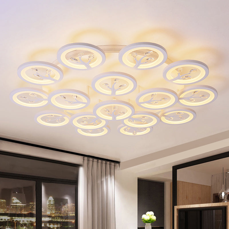 Acrylic Tree Flush Mount Ceiling Light Modern LED 3/6/9-Light Ceiling Lighting Fixture with Crystal Accents in Warm/White/Natural Light 16 White Clearhalo 'Ceiling Lights' 'Close To Ceiling Lights' 'Close to ceiling' 'Semi-flushmount' Lighting' 1401838