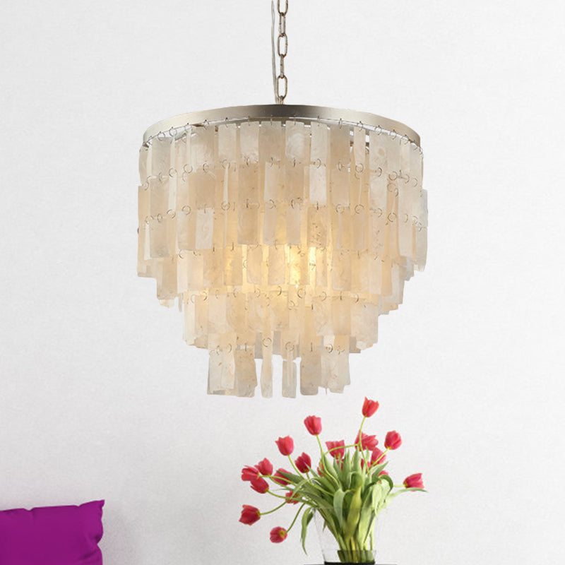 LED Tiered Chandelier Light Fixture Modernism Shell Pendant Light Fixture in White White Clearhalo 'Ceiling Lights' 'Chandeliers' 'Modern Chandeliers' 'Modern' Lighting' 1401858