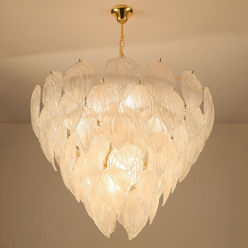 1 Light Living Room Chandelier Pendant with Leaf Glass Shade Gold Ceiling Light Fixture, 16"/23.5"/31.5" Wide Gold Clearhalo 'Ceiling Lights' 'Chandeliers' 'Glass shade' 'Glass' 'Modern Chandeliers' 'Modern' Lighting' 1401868