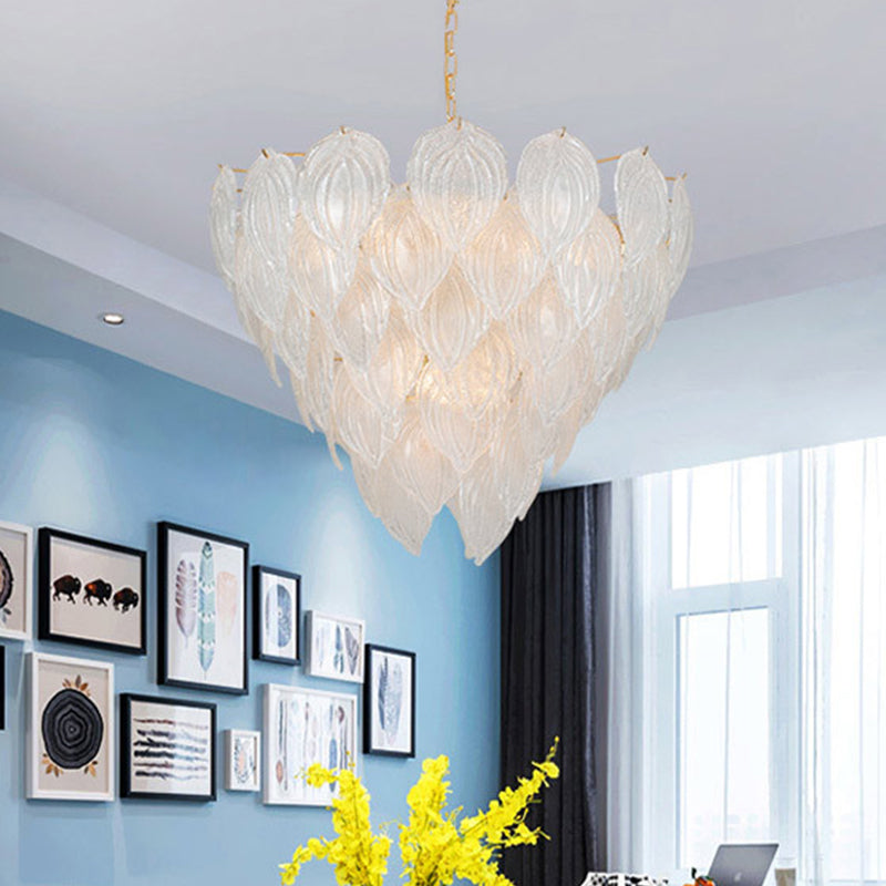 1 Light Living Room Chandelier Pendant with Leaf Glass Shade Gold Ceiling Light Fixture, 16"/23.5"/31.5" Wide Clearhalo 'Ceiling Lights' 'Chandeliers' 'Glass shade' 'Glass' 'Modern Chandeliers' 'Modern' Lighting' 1401869