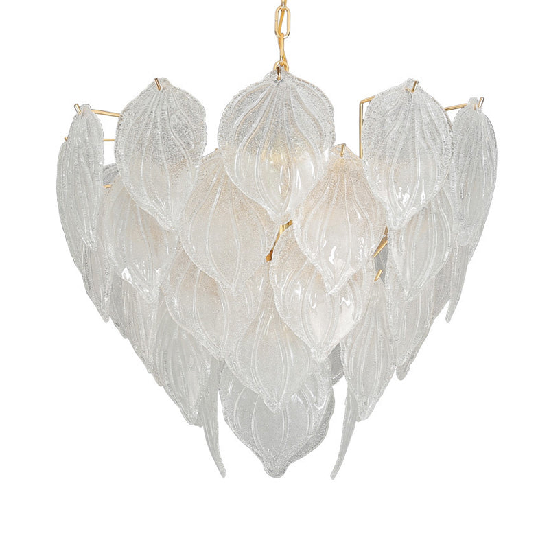 1 Light Living Room Chandelier Pendant with Leaf Glass Shade Gold Ceiling Light Fixture, 16"/23.5"/31.5" Wide Clearhalo 'Ceiling Lights' 'Chandeliers' 'Glass shade' 'Glass' 'Modern Chandeliers' 'Modern' Lighting' 1401870