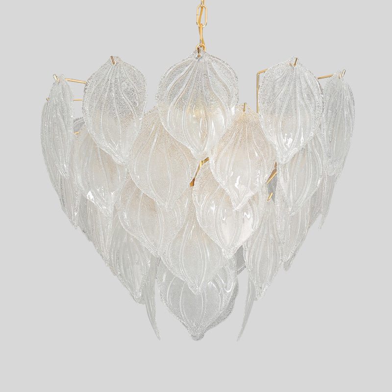 1 Light Living Room Chandelier Pendant with Leaf Glass Shade Gold Ceiling Light Fixture, 16"/23.5"/31.5" Wide Clearhalo 'Ceiling Lights' 'Chandeliers' 'Glass shade' 'Glass' 'Modern Chandeliers' 'Modern' Lighting' 1401871