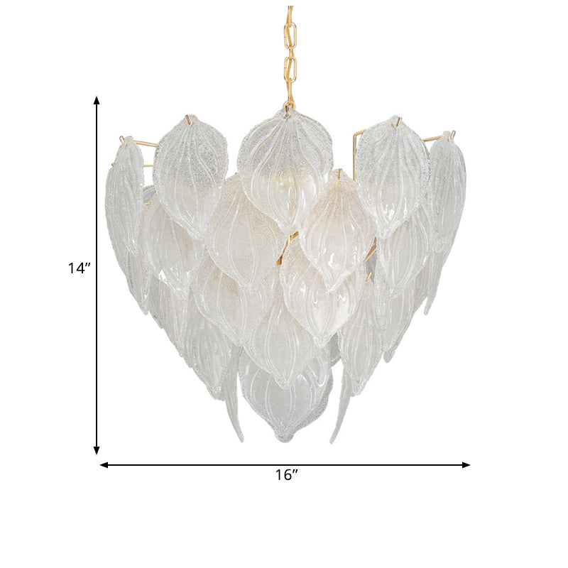 1 Light Living Room Chandelier Pendant with Leaf Glass Shade Gold Ceiling Light Fixture, 16"/23.5"/31.5" Wide Clearhalo 'Ceiling Lights' 'Chandeliers' 'Glass shade' 'Glass' 'Modern Chandeliers' 'Modern' Lighting' 1401872