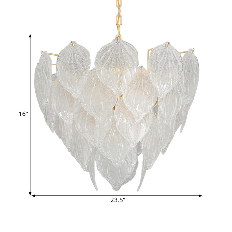 1 Light Living Room Chandelier Pendant with Leaf Glass Shade Gold Ceiling Light Fixture, 16"/23.5"/31.5" Wide Clearhalo 'Ceiling Lights' 'Chandeliers' 'Glass shade' 'Glass' 'Modern Chandeliers' 'Modern' Lighting' 1401873