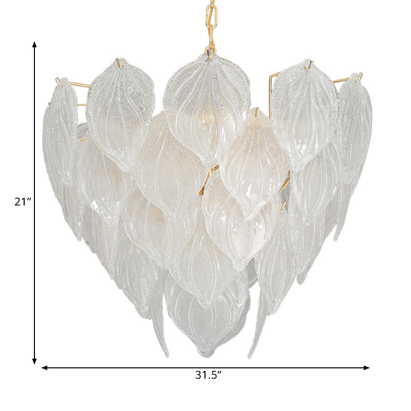 1 Light Living Room Chandelier Pendant with Leaf Glass Shade Gold Ceiling Light Fixture, 16"/23.5"/31.5" Wide Clearhalo 'Ceiling Lights' 'Chandeliers' 'Glass shade' 'Glass' 'Modern Chandeliers' 'Modern' Lighting' 1401874