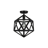 Retro Industrial Polyhedron Globe Semi Mount Lighting 1 Bulb Metal Ceiling Mounted Light in Black for Bathroom Clearhalo 'Ceiling Lights' 'Close To Ceiling Lights' 'Close to ceiling' 'Semi-flushmount' Lighting' 140190