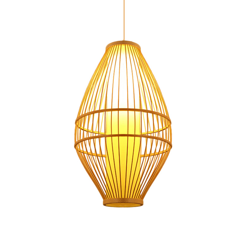 Beige Hand-Woven Hanging Light with Oval Shade Asian Style 1-Light Bamboo Pendant Lamp Clearhalo 'Ceiling Lights' 'Pendant Lights' 'Pendants' Lighting' 140225