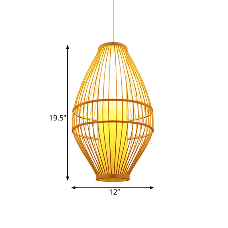 Beige Hand-Woven Hanging Light with Oval Shade Asian Style 1-Light Bamboo Pendant Lamp Clearhalo 'Ceiling Lights' 'Pendant Lights' 'Pendants' Lighting' 140226