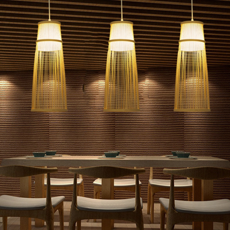 Hand-Knitted Bamboo Pendant Lighting Asian Style 1 Light Beige Hanging Lamp for Dining Room Beige Clearhalo 'Ceiling Lights' 'Pendant Lights' 'Pendants' Lighting' 140231_1f511ba7-4de2-4015-af98-2de43ec12165