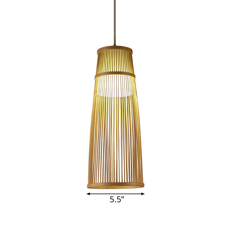 Hand-Knitted Bamboo Pendant Lighting Asian Style 1 Light Beige Hanging Lamp for Dining Room Clearhalo 'Ceiling Lights' 'Pendant Lights' 'Pendants' Lighting' 140234