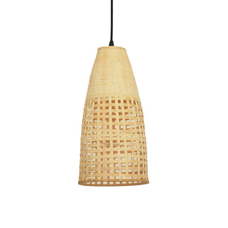 Chinese 1-Bulb Ceiling Pendant Light with Bamboo Shade Beige Elongated Drop Pendant for Restaurant Clearhalo 'Ceiling Lights' 'Pendant Lights' 'Pendants' Lighting' 140253