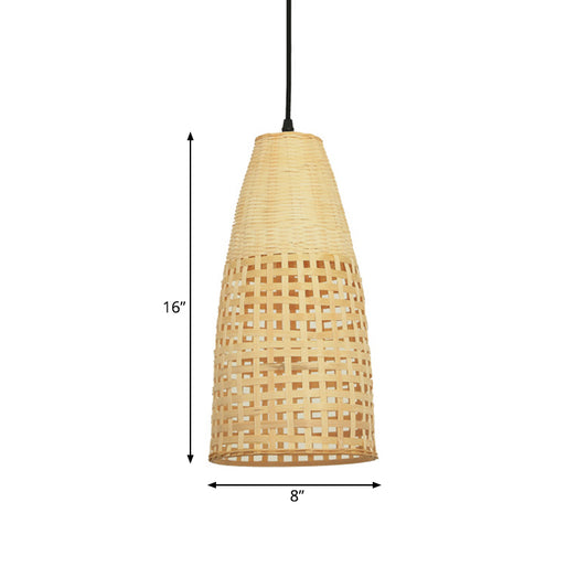 Chinese 1-Bulb Ceiling Pendant Light with Bamboo Shade Beige Elongated Drop Pendant for Restaurant Clearhalo 'Ceiling Lights' 'Pendant Lights' 'Pendants' Lighting' 140254