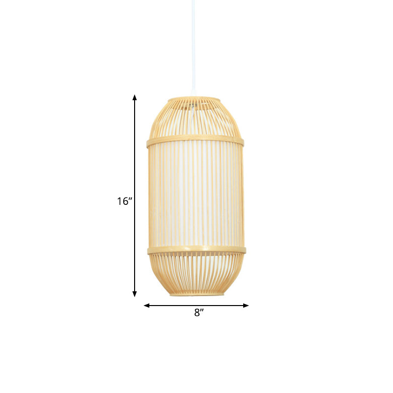 Oblong Shade Hanging Lamp Country Style Bamboo 1-Light Beige Ceiling Light Fixture for Bedroom Clearhalo 'Ceiling Lights' 'Pendant Lights' 'Pendants' Lighting' 140270