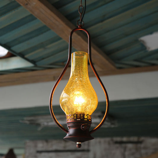 Antique Copper/Antique Bronze 1 Light Ceiling Pendant Light Industrial Crackle Glass Kerosene Hanging Lamp for Living Room Weathered Copper Clearhalo 'Ceiling Lights' 'Chandeliers' 'Glass shade' 'Glass' 'Industrial Pendants' 'Industrial' 'Middle Century Pendants' 'Pendant Lights' 'Pendants' 'Tiffany' Lighting' 140279