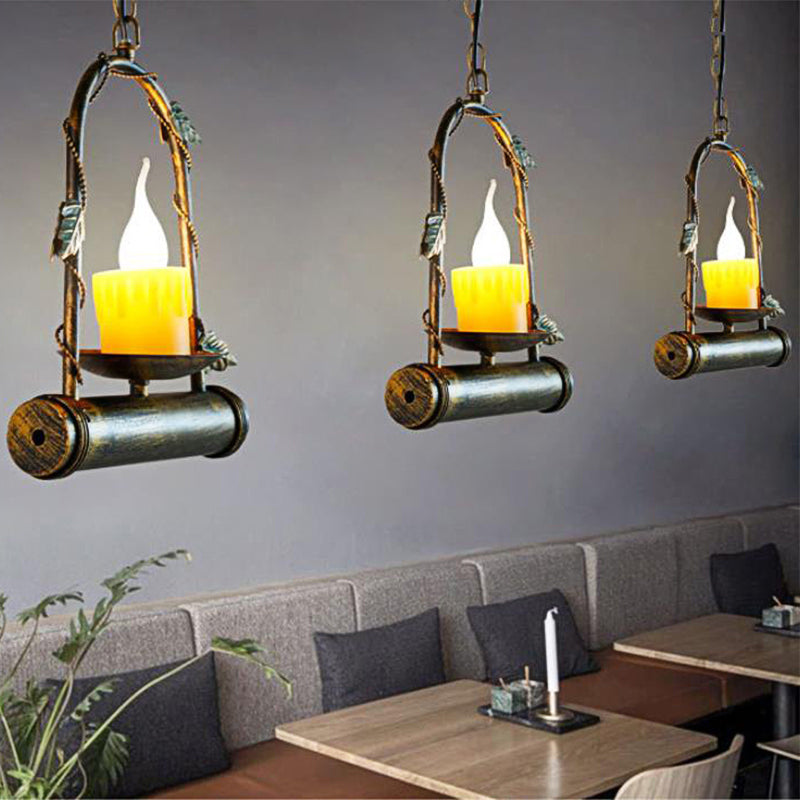 Aged Brass Arched Ceiling Pendant Light Candle Rustic Lodge Metal Suspension Lamp Clearhalo 'Ceiling Lights' 'Pendant Lights' 'Pendants' Lighting' 140298