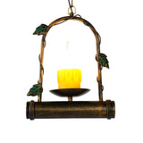 Aged Brass Arched Ceiling Pendant Light Candle Rustic Lodge Metal Suspension Lamp Clearhalo 'Ceiling Lights' 'Pendant Lights' 'Pendants' Lighting' 140300