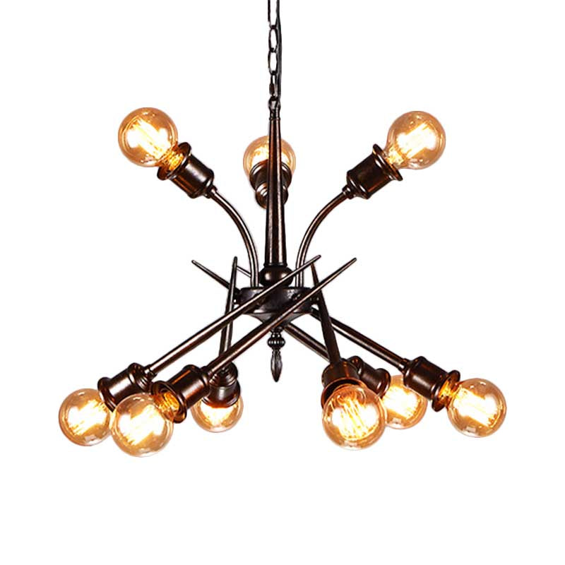 Sputnik Bedroom Hanging Ceiling Light Loft Style Metallic Multi Light Rust Finish Pendant Light Clearhalo 'Cast Iron' 'Ceiling Lights' 'Chandeliers' 'Industrial Chandeliers' 'Industrial' 'Metal' 'Middle Century Chandeliers' 'Rustic Chandeliers' 'Tiffany' Lighting' 140380