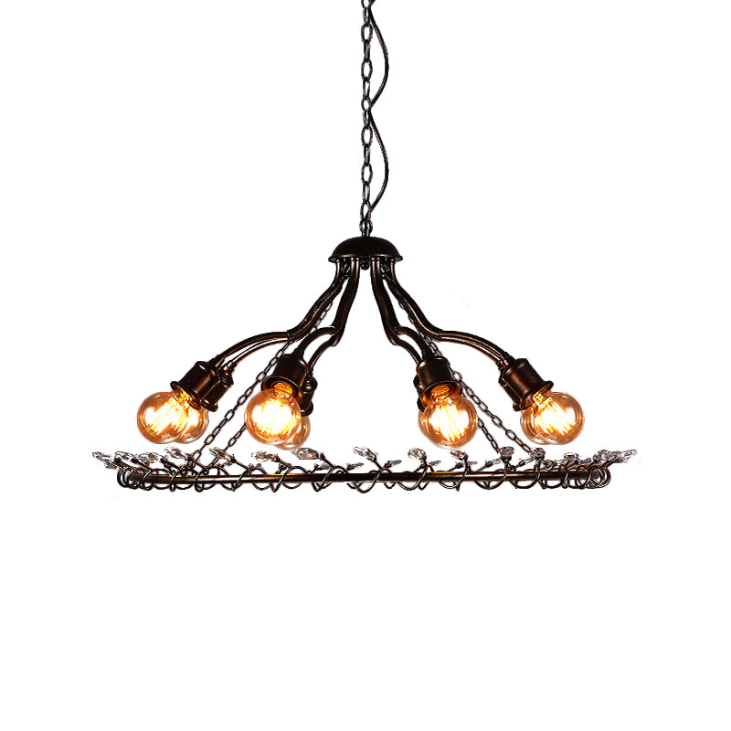 Ring Suspension Light with Clear Crystal Bead Retro Country 8 Lights Metallic Chandelier Light Clearhalo 'Ceiling Lights' 'Chandeliers' Lighting' options 140400