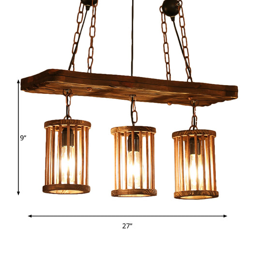 Cylinder Kitchen Island Lighting with Wooden Board Country Style 3 Heads Pendant Lamp Clearhalo 'Ceiling Lights' 'Island Lights' Lighting' 140413