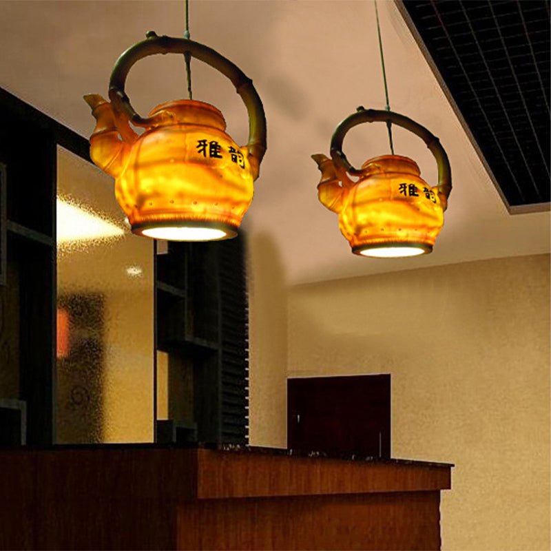 Teapot Hanging Light Lodge Style Resin Single Light Pendant Lighting for Living Room Clearhalo 'Ceiling Lights' 'Pendant Lights' 'Pendants' Lighting' 140466