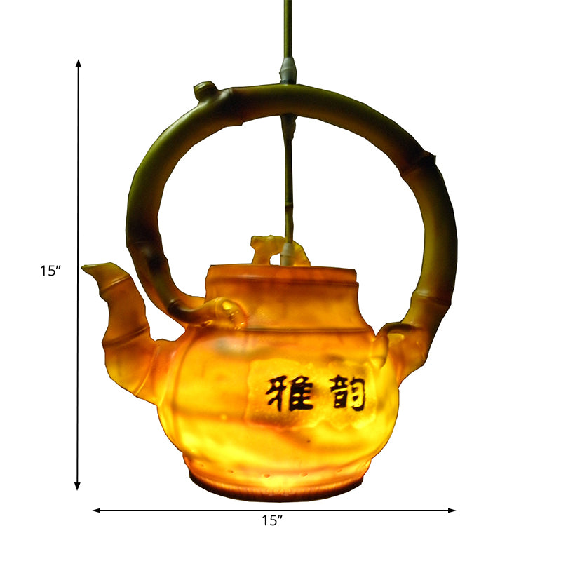 Teapot Hanging Light Lodge Style Resin Single Light Pendant Lighting for Living Room Clearhalo 'Ceiling Lights' 'Pendant Lights' 'Pendants' Lighting' 140469