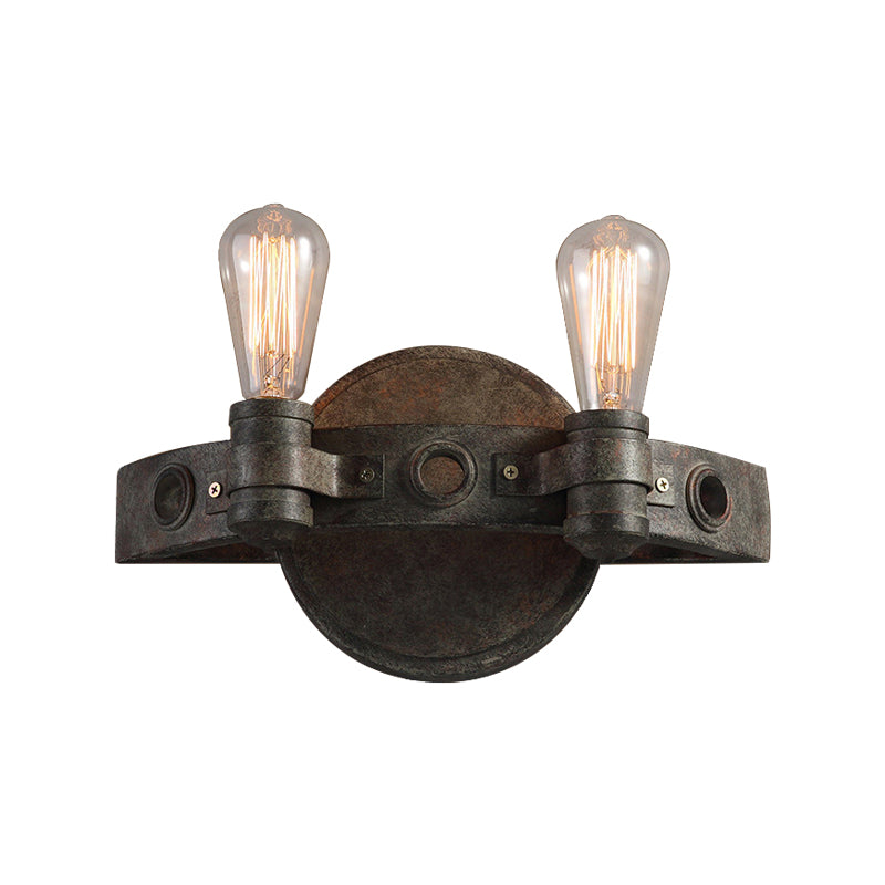Wrought Iron Rust Wall Lighting Exposed Bulb 2 Lights Farmhouse Style Sconce Light for Restaurant Clearhalo 'Art deco wall lights' 'Cast Iron' 'Glass' 'Industrial wall lights' 'Industrial' 'Middle century wall lights' 'Modern' 'Rustic wall lights' 'Tiffany' 'Traditional wall lights' 'Wall Lamps & Sconces' 'Wall Lights' Lighting' 140481