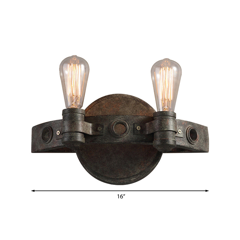 Wrought Iron Rust Wall Lighting Exposed Bulb 2 Lights Farmhouse Style Sconce Light for Restaurant Clearhalo 'Art deco wall lights' 'Cast Iron' 'Glass' 'Industrial wall lights' 'Industrial' 'Middle century wall lights' 'Modern' 'Rustic wall lights' 'Tiffany' 'Traditional wall lights' 'Wall Lamps & Sconces' 'Wall Lights' Lighting' 140482