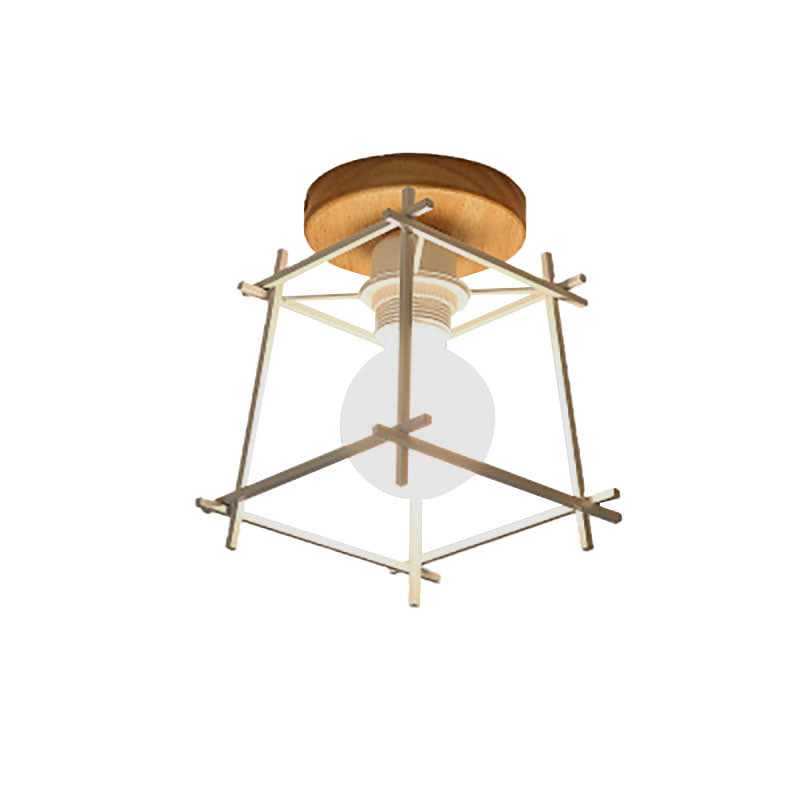 1 Head Iron Ceiling Lighting Retro Style Black/White Global/Squared Cage Shade Porch Rotatable Semi Flush Mount Light Clearhalo 'Ceiling Lights' 'Close To Ceiling Lights' 'Close to ceiling' 'Semi-flushmount' Lighting' 140488