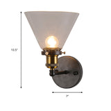 Clear Glass Black Wall Sconce Lighting Cone 1-Light Antique Light Fixture for Kitchen Clearhalo 'Cast Iron' 'Glass' 'Industrial' 'Modern wall lights' 'Modern' 'Tiffany' 'Traditional wall lights' 'Wall Lamps & Sconces' 'Wall Lights' Lighting' 140543