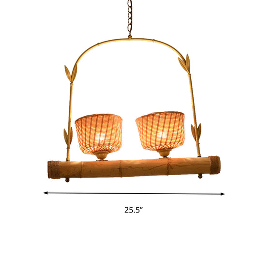 Rattan Basket Shade Chandelier Light Country Style 1/2-Light Beige Ceiling Lamp with Bird Cage Design Clearhalo 'Ceiling Lights' 'Chandeliers' Lighting' options 140549
