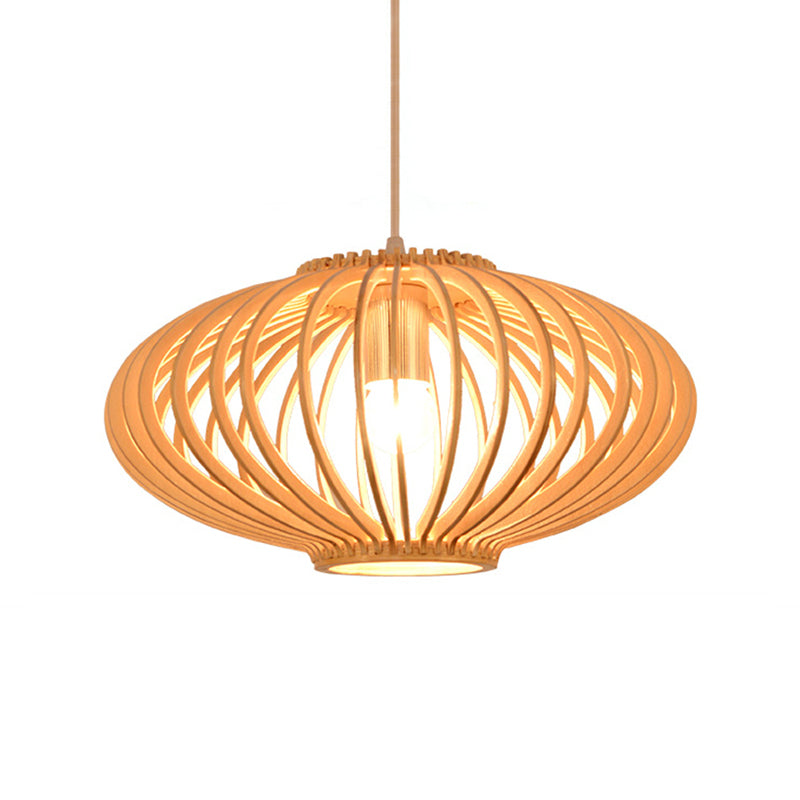 Contemporary Style Lantern Design Hanging Light Wooden 1 Light Living Room Pendant Lamp in Beige Clearhalo 'Ceiling Lights' 'Pendant Lights' 'Pendants' Lighting' 140589