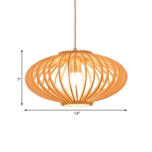 Contemporary Style Lantern Design Hanging Light Wooden 1 Light Living Room Pendant Lamp in Beige Clearhalo 'Ceiling Lights' 'Pendant Lights' 'Pendants' Lighting' 140590