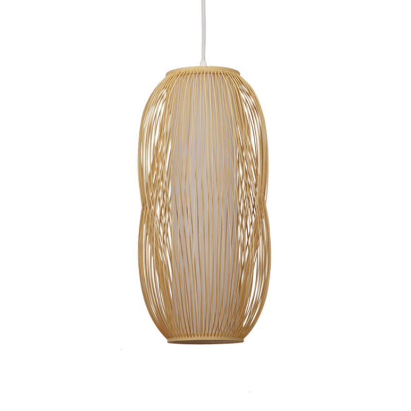 Beige Woven Shade Hanging Pendant Light Modernism 1 Light Bamboo Pendant Lighting for Living Room, 7.5"/9" W Clearhalo 'Ceiling Lights' 'Pendant Lights' 'Pendants' Lighting' 140661