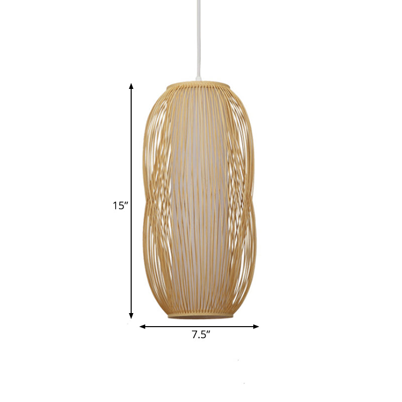 Beige Woven Shade Hanging Pendant Light Modernism 1 Light Bamboo Pendant Lighting for Living Room, 7.5"/9" W Clearhalo 'Ceiling Lights' 'Pendant Lights' 'Pendants' Lighting' 140662