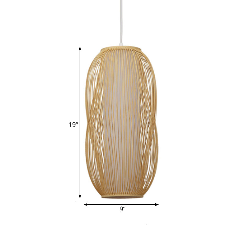 Beige Woven Shade Hanging Pendant Light Modernism 1 Light Bamboo Pendant Lighting for Living Room, 7.5"/9" W Clearhalo 'Ceiling Lights' 'Pendant Lights' 'Pendants' Lighting' 140663