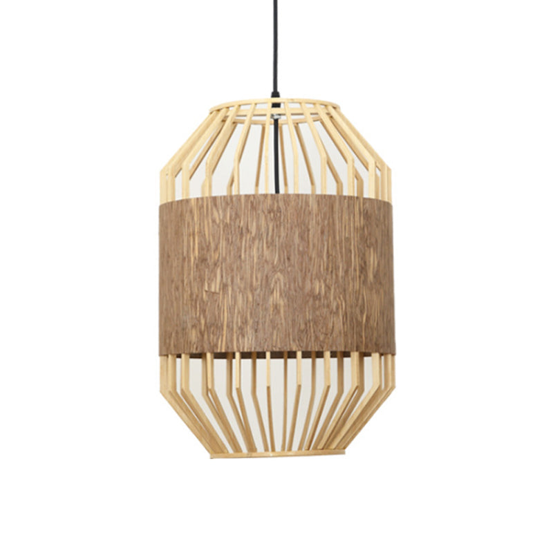 Countryside Cylindrical Ceiling Lighting Bamboo and Wood 1 Bulb Beige Pendant Lamp for Dining Table Clearhalo 'Ceiling Lights' 'Pendant Lights' 'Pendants' Lighting' 140699