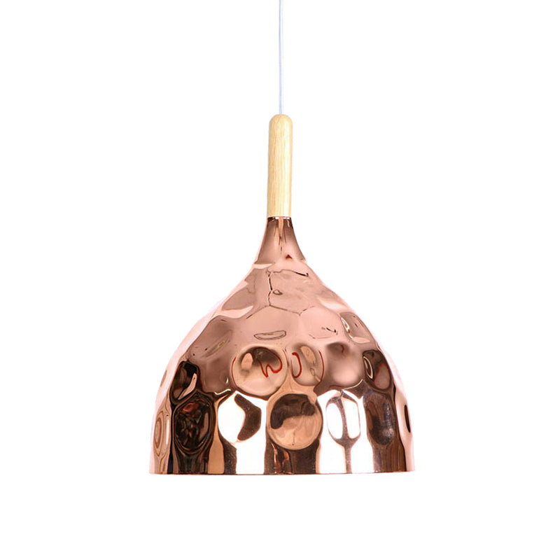 1 Light Dimpled Dome Pendant Lighting Retro Style Rose Gold Metal Ceiling Pendant for Dining Table Clearhalo 'Ceiling Lights' 'Modern Pendants' 'Modern' 'Pendant Lights' 'Pendants' Lighting' 140723