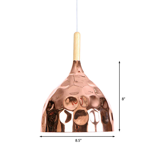 1 Light Dimpled Dome Pendant Lighting Retro Style Rose Gold Metal Ceiling Pendant for Dining Table Clearhalo 'Ceiling Lights' 'Modern Pendants' 'Modern' 'Pendant Lights' 'Pendants' Lighting' 140724