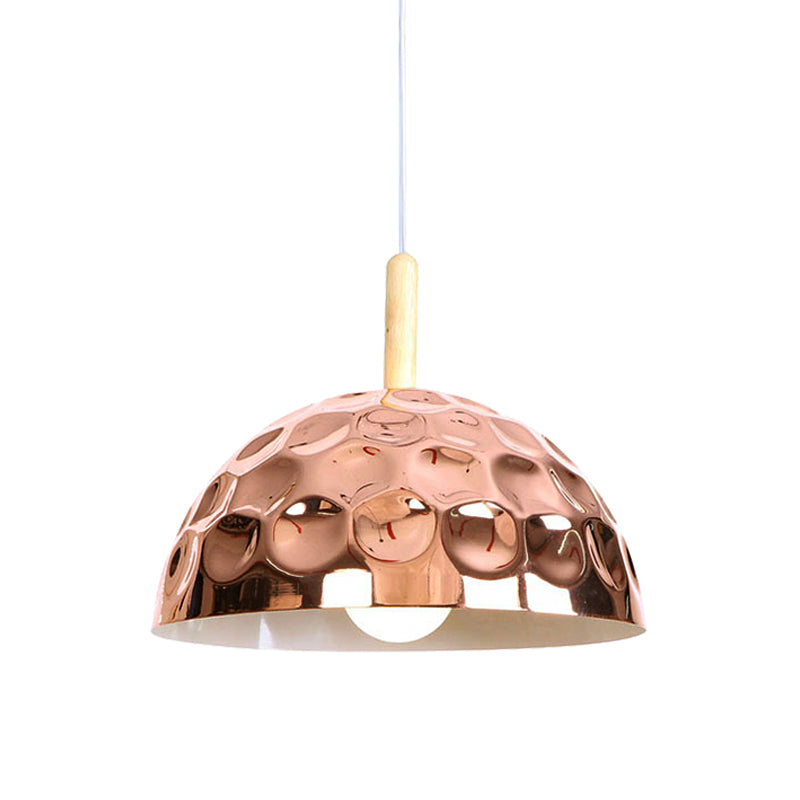 1 Light Dimpled Dome Pendant Lighting Retro Style Rose Gold Metal Ceiling Pendant for Dining Table Clearhalo 'Ceiling Lights' 'Modern Pendants' 'Modern' 'Pendant Lights' 'Pendants' Lighting' 140726