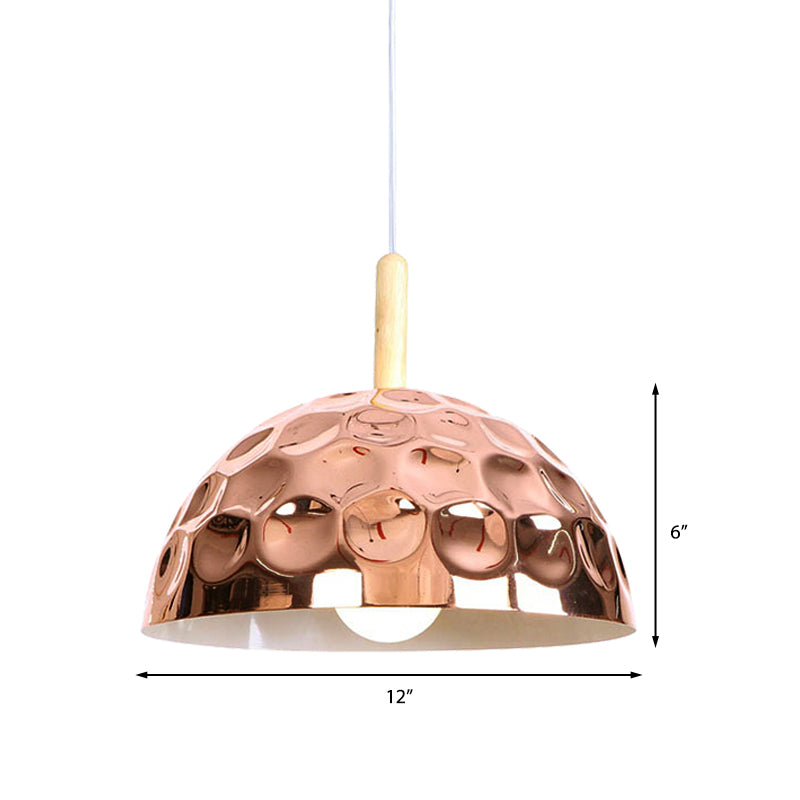 1 Light Dimpled Dome Pendant Lighting Retro Style Rose Gold Metal Ceiling Pendant for Dining Table Clearhalo 'Ceiling Lights' 'Modern Pendants' 'Modern' 'Pendant Lights' 'Pendants' Lighting' 140727