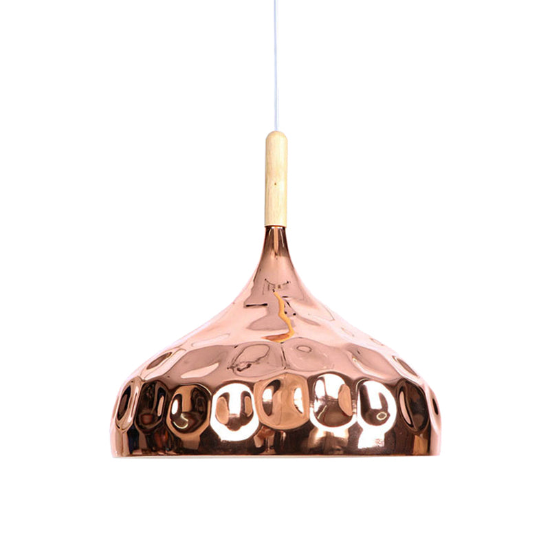 1 Light Dimpled Dome Pendant Lighting Retro Style Rose Gold Metal Ceiling Pendant for Dining Table Clearhalo 'Ceiling Lights' 'Modern Pendants' 'Modern' 'Pendant Lights' 'Pendants' Lighting' 140729