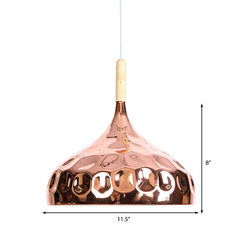 1 Light Dimpled Dome Pendant Lighting Retro Style Rose Gold Metal Ceiling Pendant for Dining Table Clearhalo 'Ceiling Lights' 'Modern Pendants' 'Modern' 'Pendant Lights' 'Pendants' Lighting' 140730