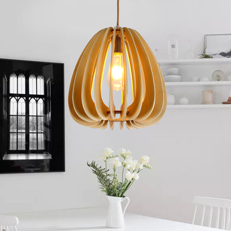 Contemporary Curved Pendant Lighting Wood 1 Light Dining Room Ceiling Light in Beige Clearhalo 'Ceiling Lights' 'Modern Pendants' 'Modern' 'Pendant Lights' 'Pendants' Lighting' 140743