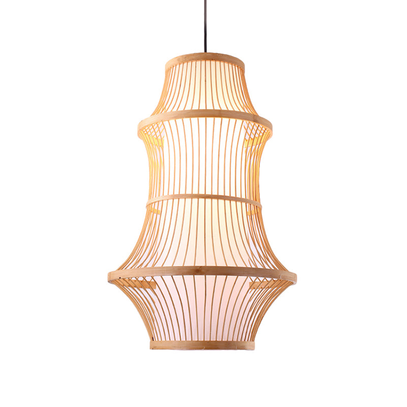 1 Light Restaurant Hanging Light with Cage-Like Bamboo Shade Modernist Beige Pendant Lamp Clearhalo 'Ceiling Lights' 'Pendant Lights' 'Pendants' Lighting' 140755