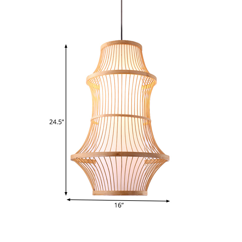 1 Light Restaurant Hanging Light with Cage-Like Bamboo Shade Modernist Beige Pendant Lamp Clearhalo 'Ceiling Lights' 'Pendant Lights' 'Pendants' Lighting' 140756