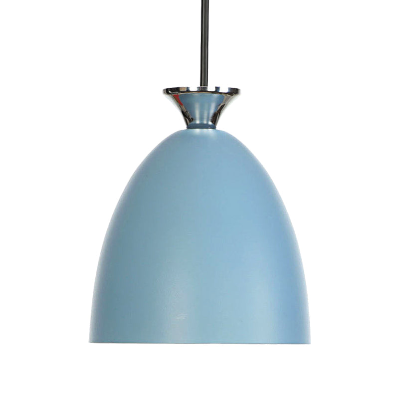 Blue/Gray Domed Hanging Ceiling Light Macaron Metallic 1 Light Bedside Pendant Lamp with Adjustable Cord Clearhalo 'Ceiling Lights' 'Modern Pendants' 'Modern' 'Pendant Lights' 'Pendants' Lighting' 140784