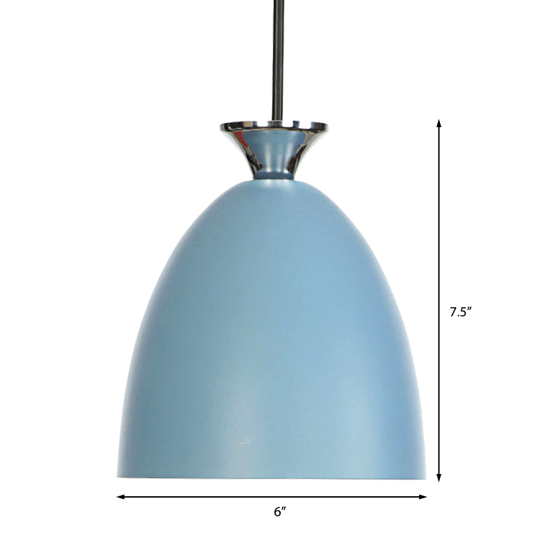 Blue/Gray Domed Hanging Ceiling Light Macaron Metallic 1 Light Bedside Pendant Lamp with Adjustable Cord Clearhalo 'Ceiling Lights' 'Modern Pendants' 'Modern' 'Pendant Lights' 'Pendants' Lighting' 140785