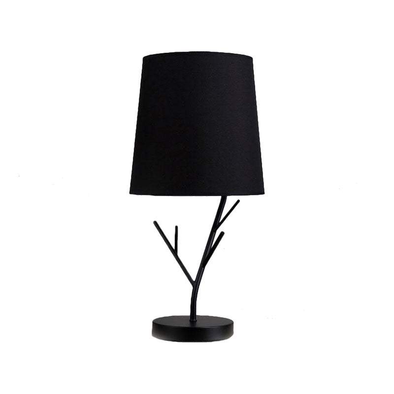 Contemporary Tapered Task Light Fabric 1 Light Reading Book Light in White/Black with Branch Base Clearhalo 'Lamps' 'Table Lamps' Lighting' 140798